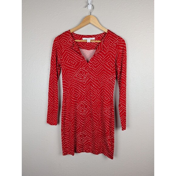 Diane Von Furstenberg Silk Reina Red Print Shift Dress Size 2 - Picture 1 of 8